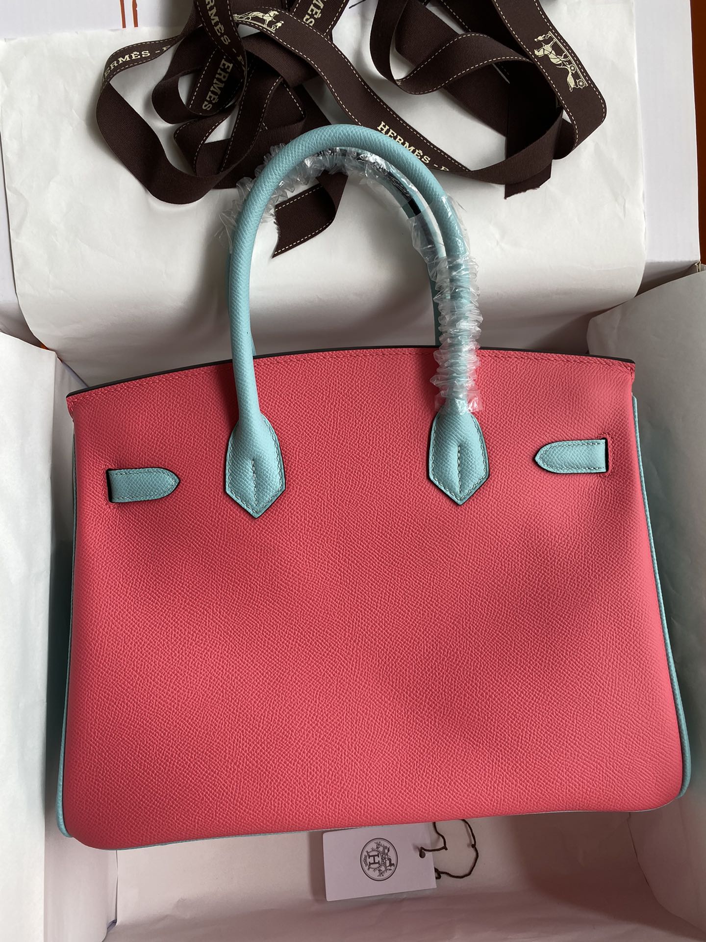 Hermes Birkin 30CM Epsom Leather Handbag Pink Blue Atall